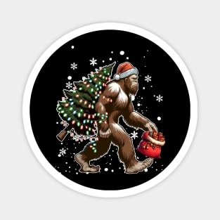 Bigfoot Carrying Christmas Tree Sasquatch Believer Pajama Magnet